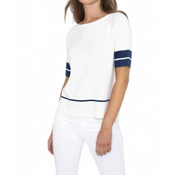 NEW KINROSS short sleeve tipped hi-low pullover in white/eclipse - Picture 1 of 1